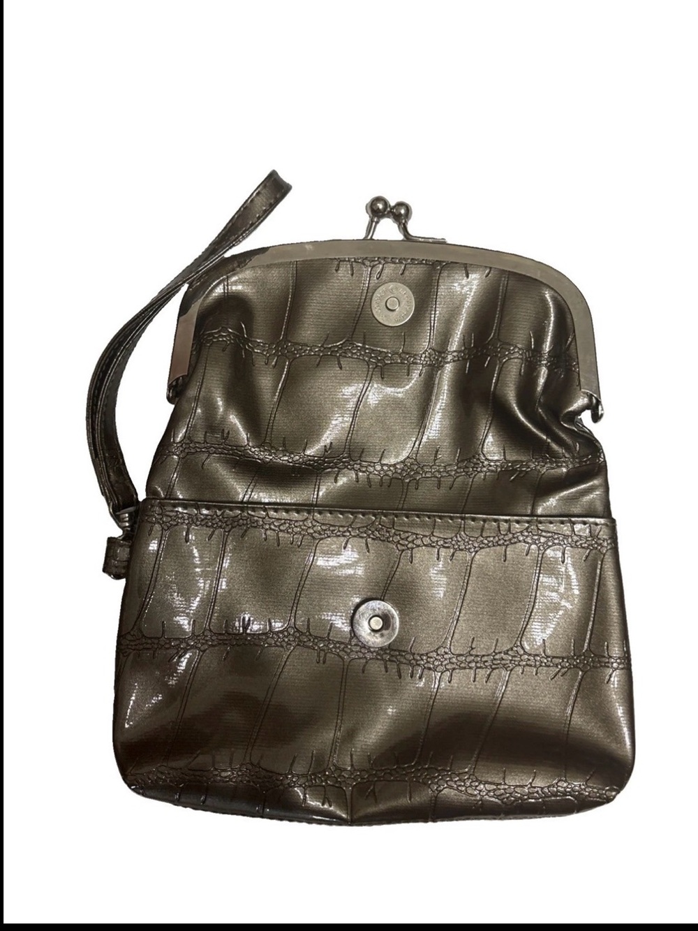 Chateau Metallic Gray Croc-Embossed Shoulder Bag